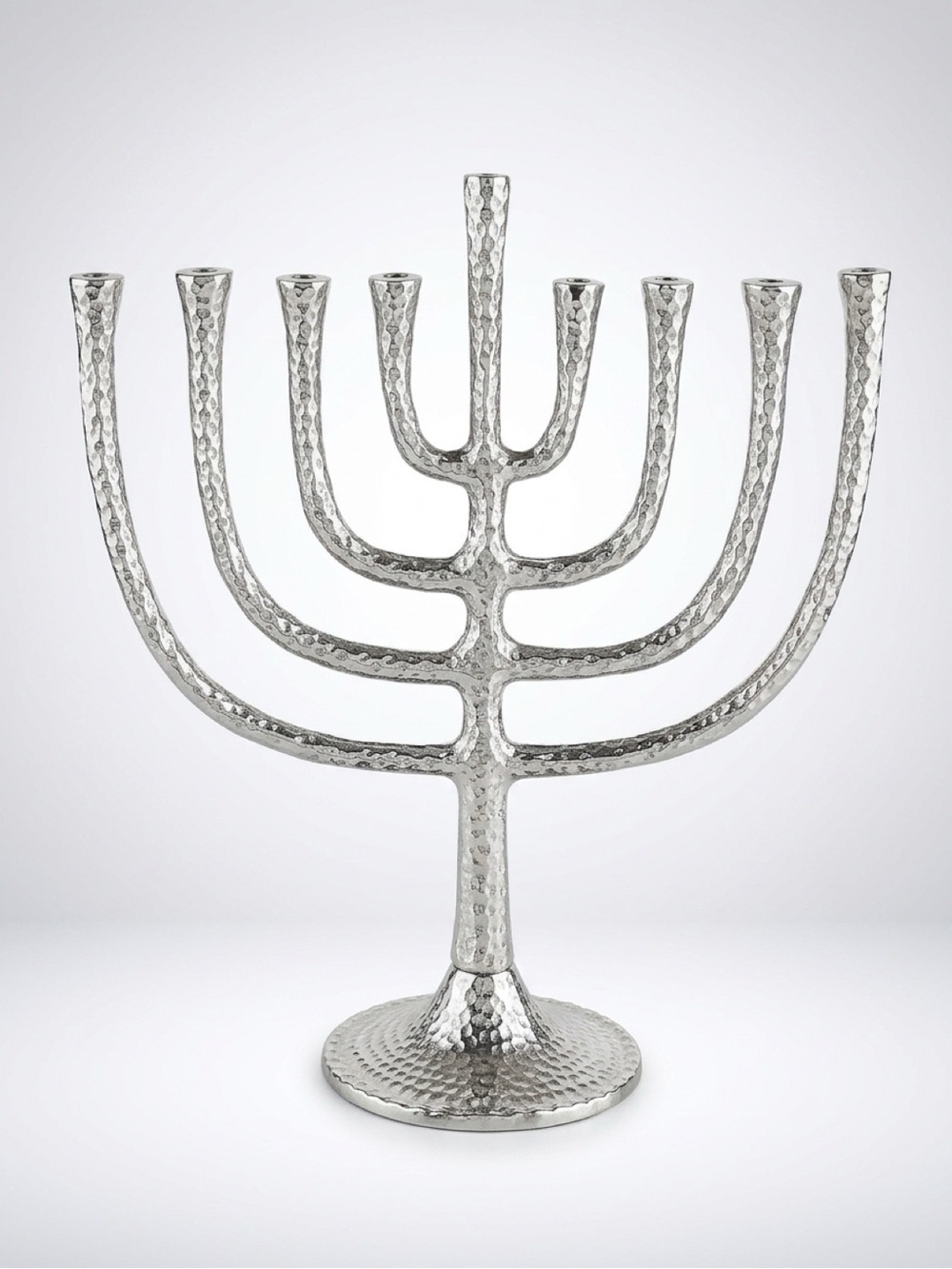 Silver Hammered Metal Menorah - Decorative Hanukkah Candle Holder